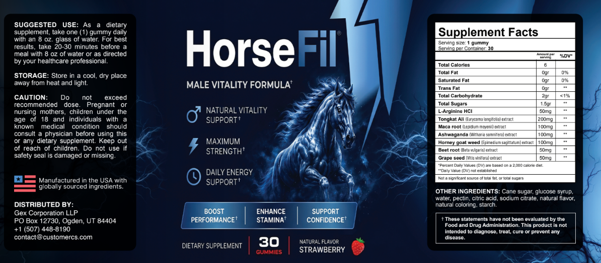 HorseFil supplement facts label
